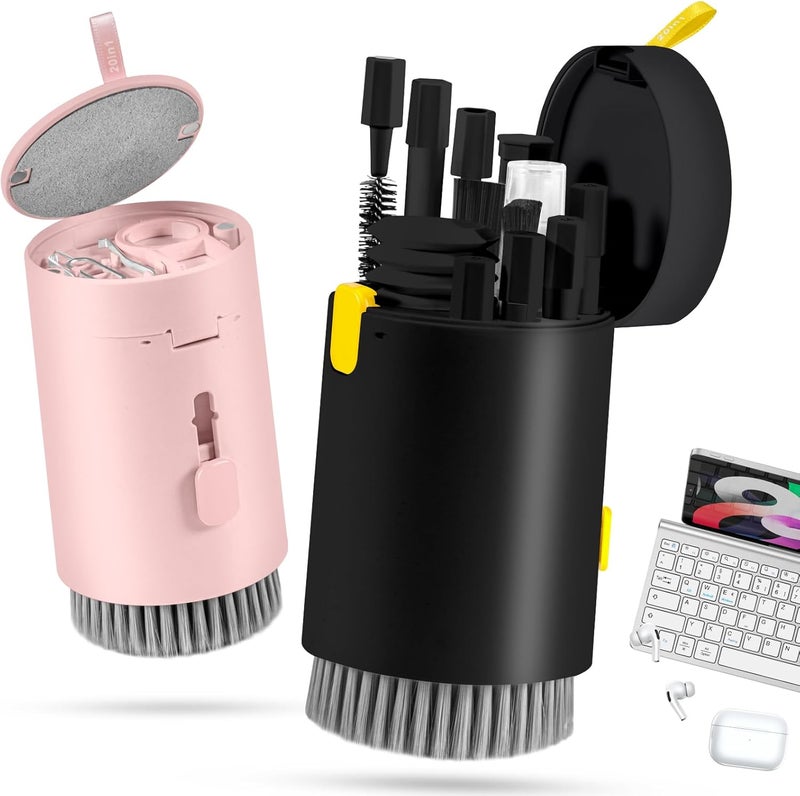 walrfid 2pcs Computer Keyboard Cleaner Kit, Laptop Screen Cleaning Spray for iPhone AirPod Phone MacBook iPad, 20-in-1 Electronic Clean Brush Tool for Earbud iPod TV Earphone Camera, Black Pink - Image 1